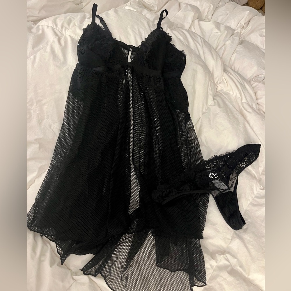 NWOT Black Lace Babydoll Set